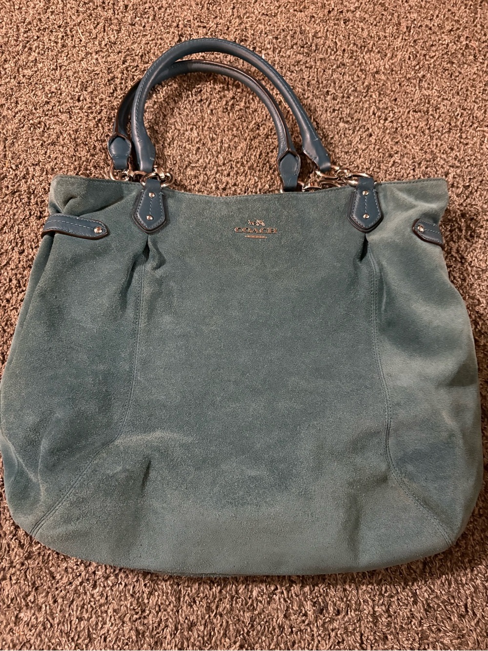 Coach Suede Tote in Teal